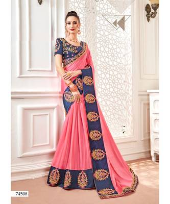 Pink Embroidered Cotton Silk Saree With Blouse 1