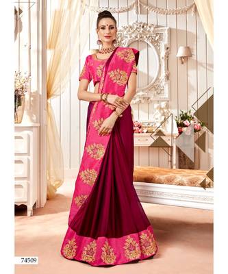 Maroon Embroidered Cotton Silk Saree With Blouse 1