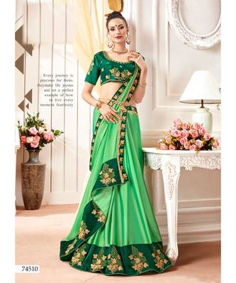 Green Embroidered Cotton Silk Saree With Blouse 1