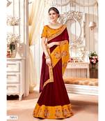 Maroon Embroidered Cotton Silk Saree With Blouse