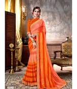 Orange Printed Viscose Rayon Saree With Blouse