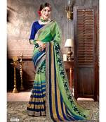 Green Printed Viscose Rayon Saree With Blouse
