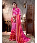 Pink Printed Viscose Rayon Saree With Blouse