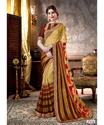 Golden Printed Viscose Rayon Saree With Blouse 1