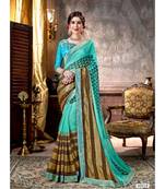 Turquoise Printed Viscose Rayon Saree With Blouse