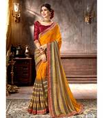 Orange Printed Viscose Rayon Saree With Blouse