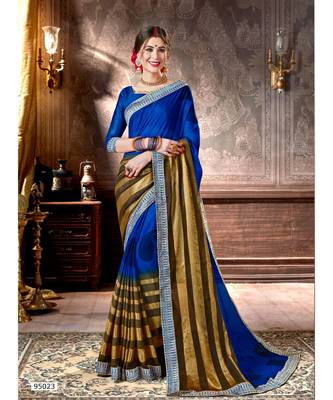 Blue Printed Viscose Rayon Saree With Blouse 1