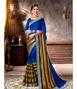 Blue Printed Viscose Rayon Saree With Blouse