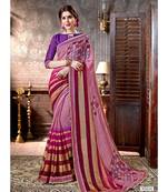 Pink Printed Viscose Rayon Saree With Blouse