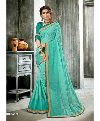 Green Woven Georgette Saree With Blouse 1