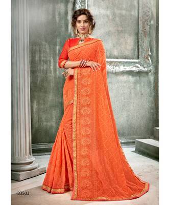 Orange Woven Georgette Saree With Blouse 1