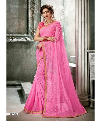 Pink Woven Georgette Saree With Blouse 1