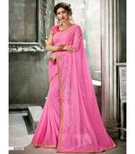 Pink Woven Georgette Saree With Blouse