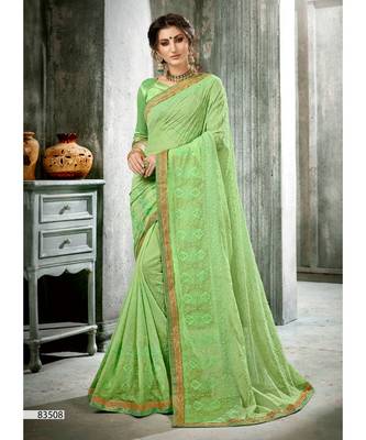 Green Woven Georgette Saree With Blouse 1