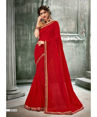 Red Woven Georgette Saree With Blouse 1