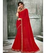Red Woven Georgette Saree With Blouse