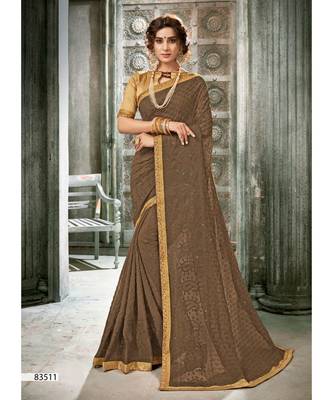 Brown Woven Georgette Saree With Blouse 1