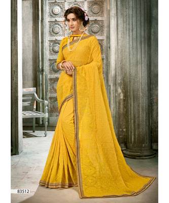 Yellow Woven Georgette Saree With Blouse 1