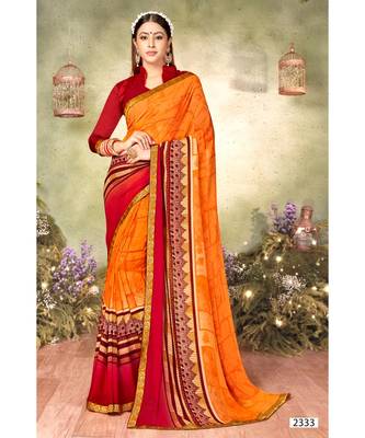 Orange Printed Georgette Saree With Blouse 1