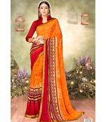 Orange Printed Georgette Saree With Blouse