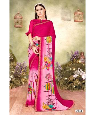 Pink Printed Georgette Saree With Blouse 1