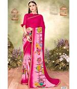 Pink Printed Georgette Saree With Blouse