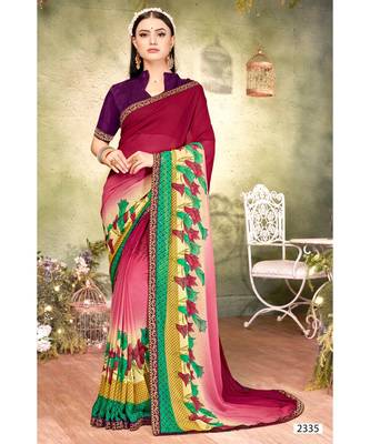 Maroon Printed Georgette Saree With Blouse 1