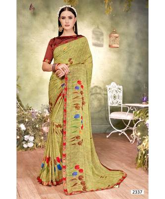 Green Printed Georgette Saree With Blouse 1