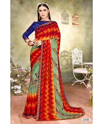 Orange Printed Georgette Saree With Blouse 1
