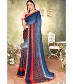 Blue Printed Georgette Saree With Blouse