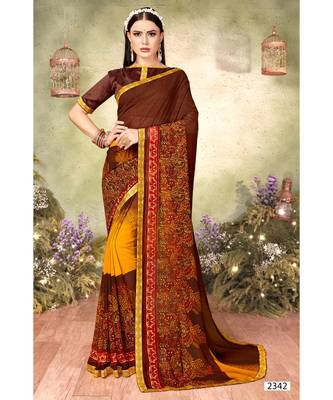 Brown Printed Georgette Saree With Blouse 1
