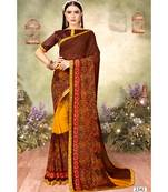 Brown Printed Georgette Saree With Blouse