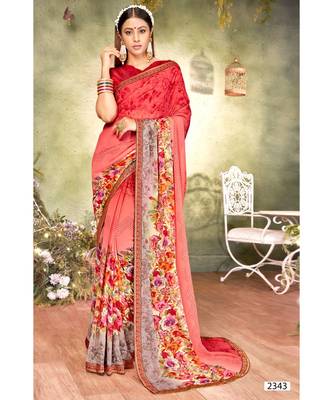 Pink Printed Georgette Saree With Blouse 1