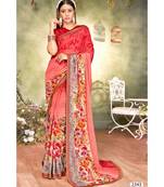 Pink Printed Georgette Saree With Blouse