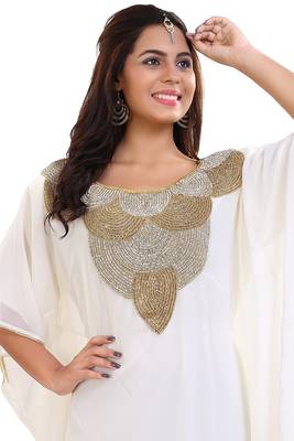 Cream Hand Embroidery Georgette Kaftan 2