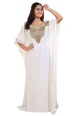 Cream Hand Embroidery Georgette Kaftan 3
