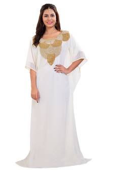 Cream Hand Embroidery Georgette Kaftan