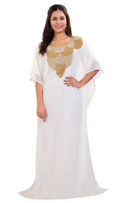 Cream Hand Embroidery Georgette Kaftan 1