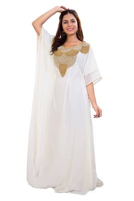 Cream Hand Embroidery Georgette Kaftan 4