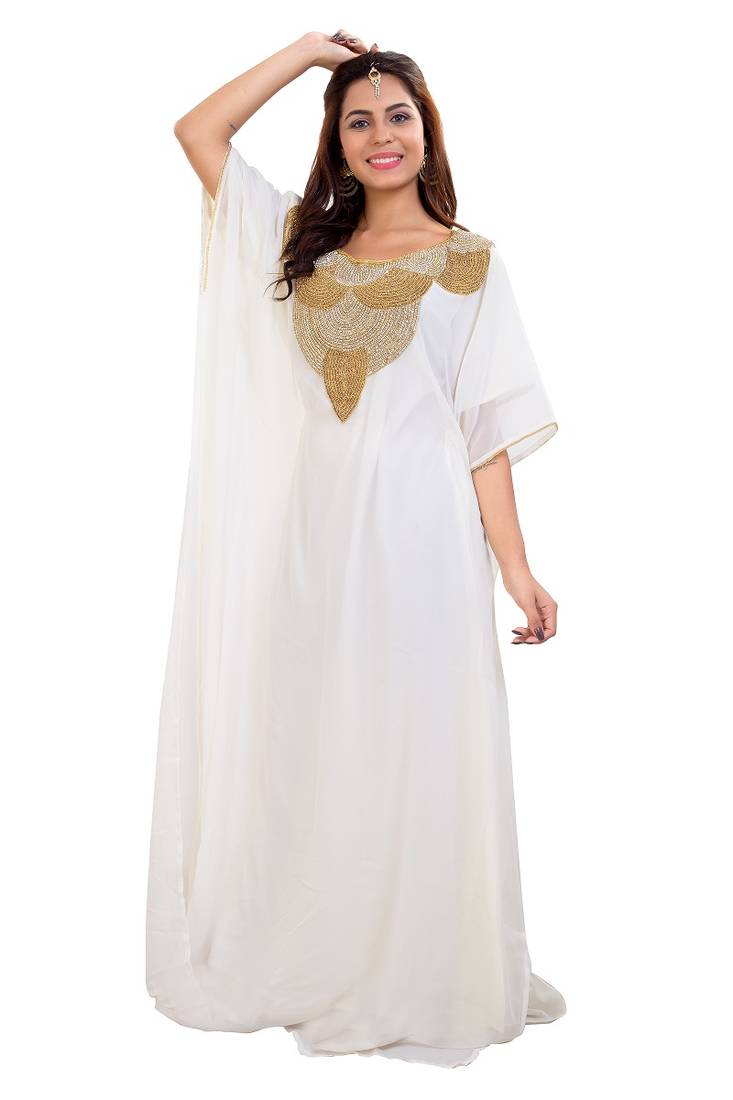 Cream Hand Embroidery Georgette Kaftan