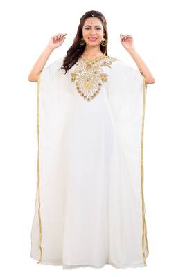 Cream Hand Embroidery Georgette Kaftan 1
