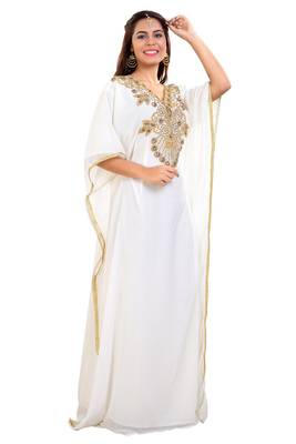 Cream Hand Embroidery Georgette Kaftan 3