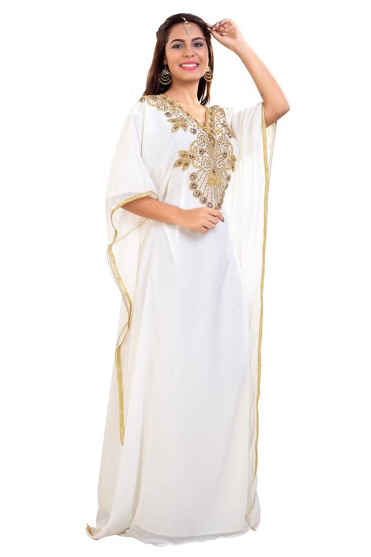 Cream Hand Embroidery Georgette Kaftan