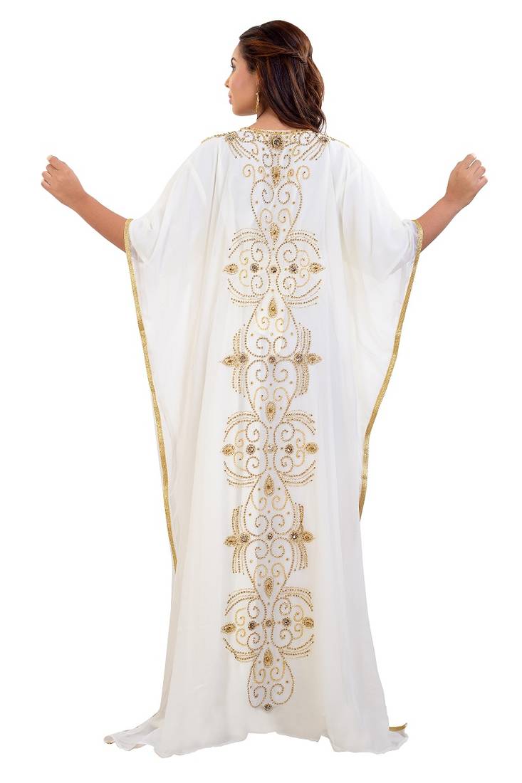 Cream Hand Embroidery Georgette Kaftan