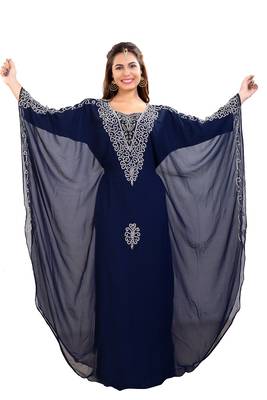 Royal Blue Hand Embroidered Georgette Jalabiya 1