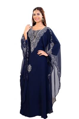 Royal Blue Hand Embroidered Georgette Jalabiya 3