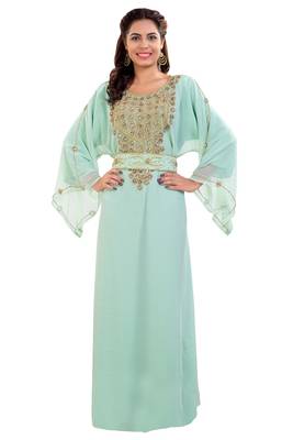 Pista Hand Embroidered Georgette Moroccan Kaftan 1