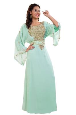 Pista Hand Embroidered Georgette Moroccan Kaftan 2