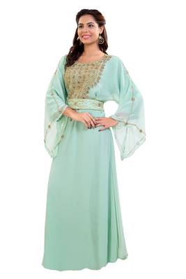 Pista Hand Embroidered Georgette Moroccan Kaftan 3