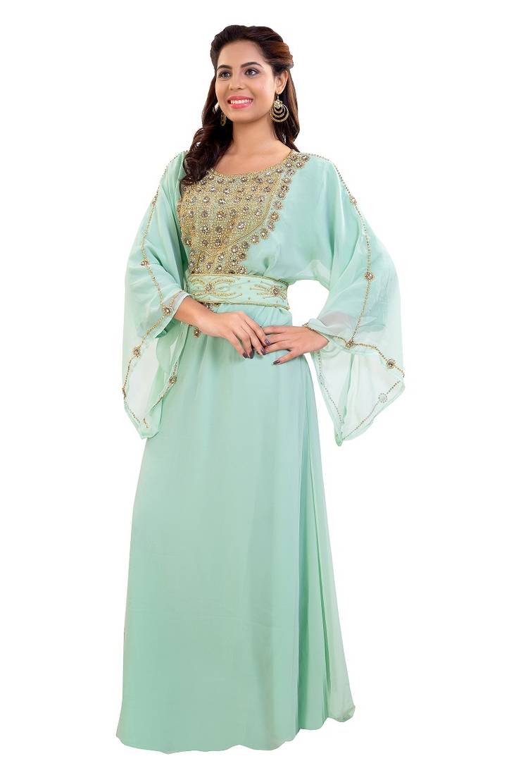 Pista Hand Embroidered Georgette Moroccan Kaftan